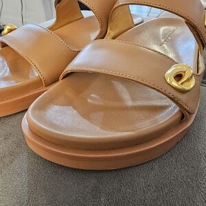 Donna Karan New York Size 6 1/2 Brown Slides with Velcro Strap Gently Used